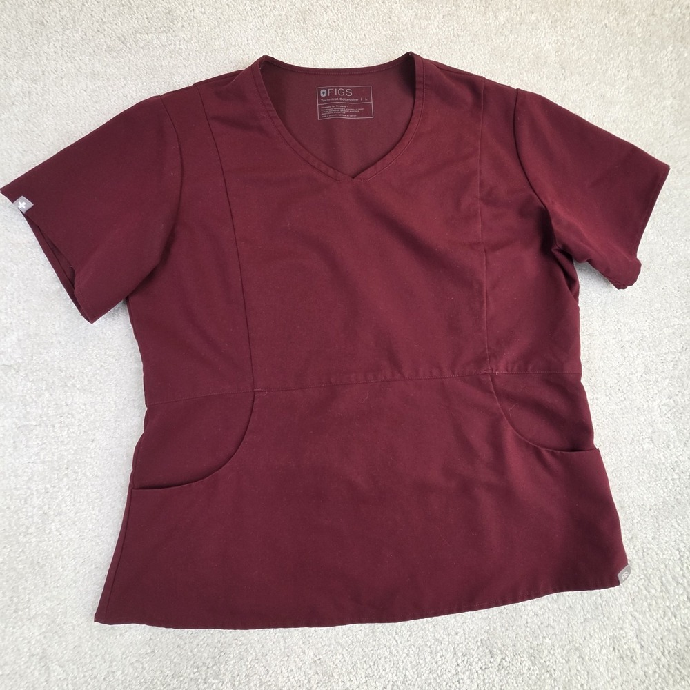 FIGS Aburi Scrub Top Womens Large Burgundy Technical‎ Collection Slim V Neck